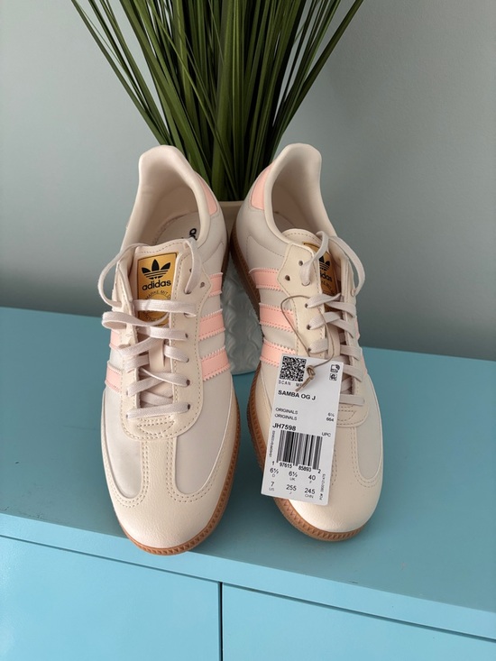 adidas Shoes - adidas Samba OG J Sneakers - Cream with Pink Stripes